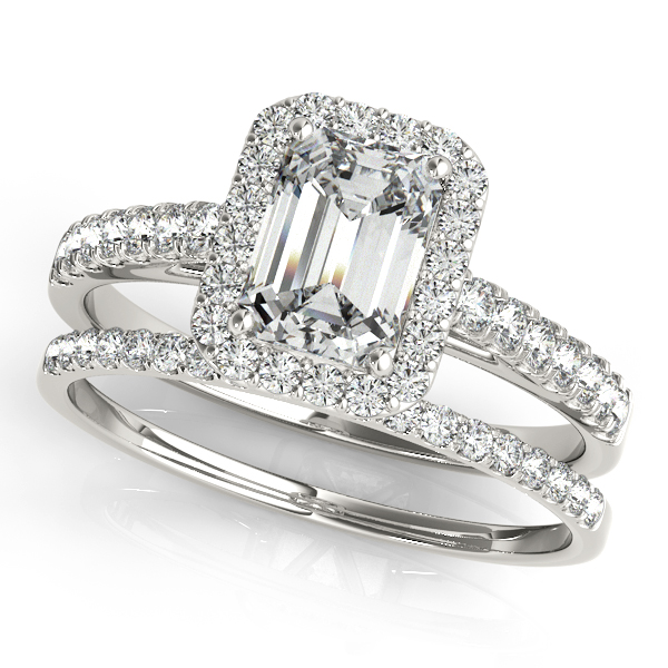 18K White Gold Emerald Halo Engagement Ring Image 3 Quality Gem LLC Bethel, CT