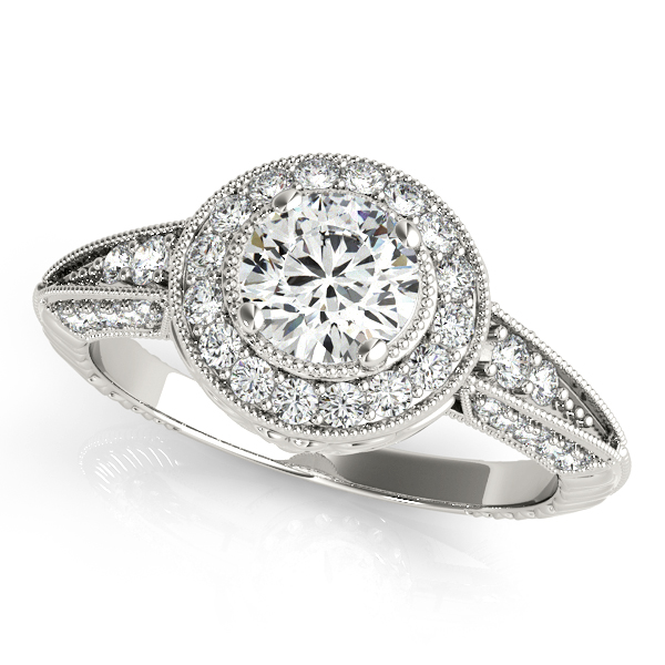 18K White Gold Round Halo Engagement Ring Bonafine Jewelers Inc. Lexington, MA