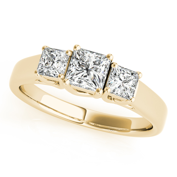 18K Yellow Gold Princess Three-Stone Engagement Ring Grono and Christie Jewelers East Milton, MA