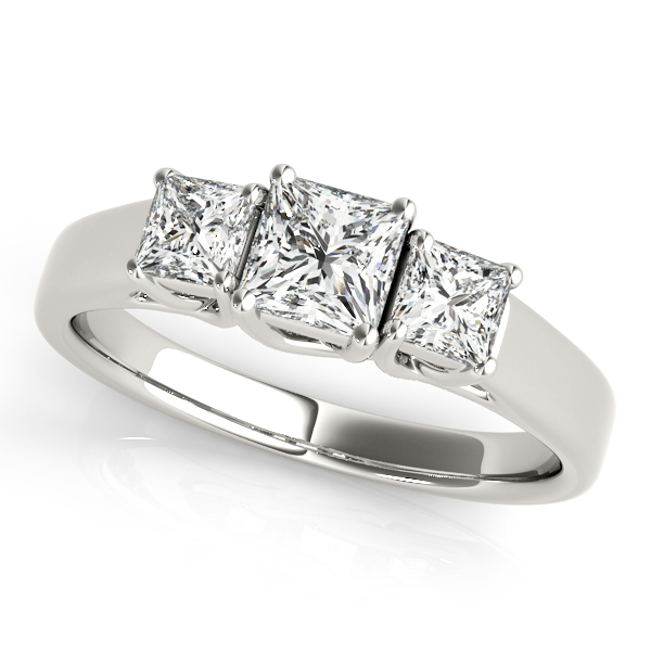 14K White Gold Princess Three-Stone Engagement Ring Bonafine Jewelers Inc. Lexington, MA