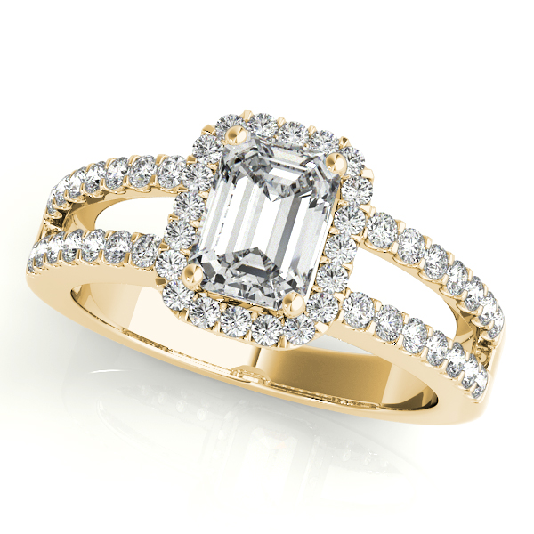 18K Yellow Gold Emerald Halo Engagement Ring Bonafine Jewelers Inc. Lexington, MA
