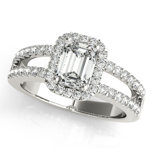 14K White Gold Emerald Halo Engagement Ring Bonafine Jewelers Inc. Lexington, MA
