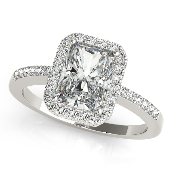 14K White Gold Emerald Halo Engagement Ring Grono and Christie Jewelers East Milton, MA