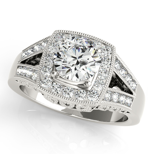 10K White Gold Round Halo Engagement Ring George Press Jewelers Livingston, NJ