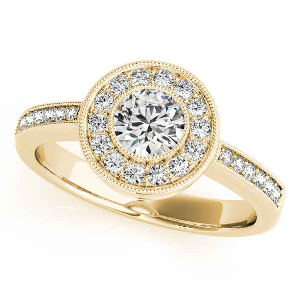 18K Yellow Gold Round Halo Engagement Ring Bonafine Jewelers Inc. Lexington, MA