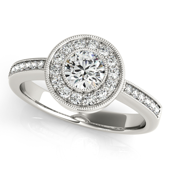 18K White Gold Round Halo Engagement Ring Storey Jewelers Gonzales, TX