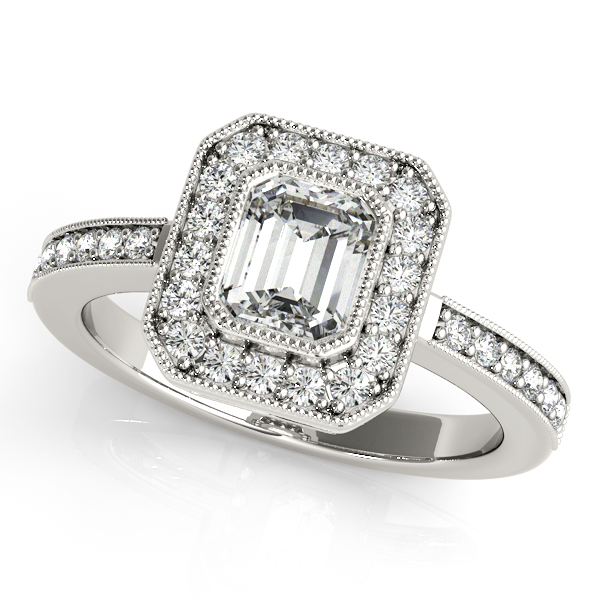 Platinum Emerald Halo Engagement Ring Moore Jewelers Laredo, TX