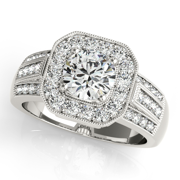18K White Gold Round Halo Engagement Ring Bishop Jewelers Bishop, CA