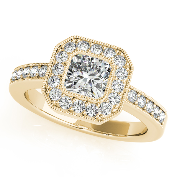 18K Yellow Gold Halo Engagement Ring Bonafine Jewelers Inc. Lexington, MA