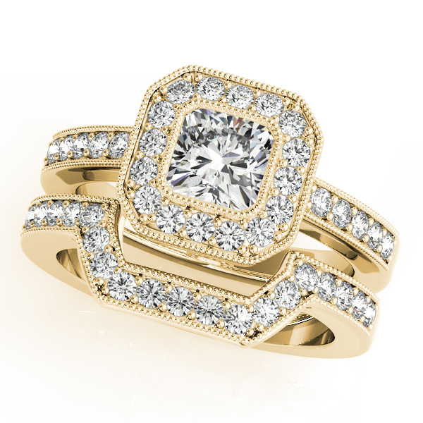 18K Yellow Gold Halo Engagement Ring Image 3 Bishop Jewelers Bishop, CA