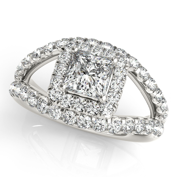 18K White Gold Halo Engagement Ring Bonafine Jewelers Inc. Lexington, MA