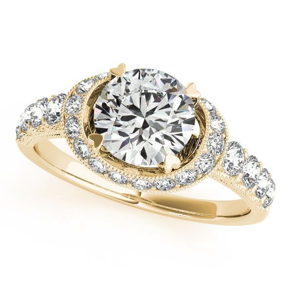 18K Yellow Gold Round Halo Engagement Ring Bishop Jewelers Bishop, CA