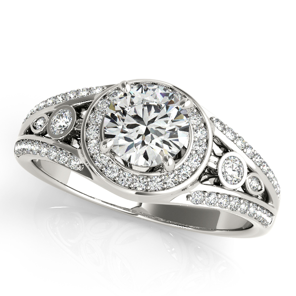 14K White Gold Round Halo Engagement Ring Brax Jewelers Newport Beach, CA