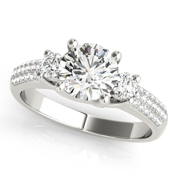 14K White Gold Three-Stone Round Engagement Ring Brax Jewelers Newport Beach, CA