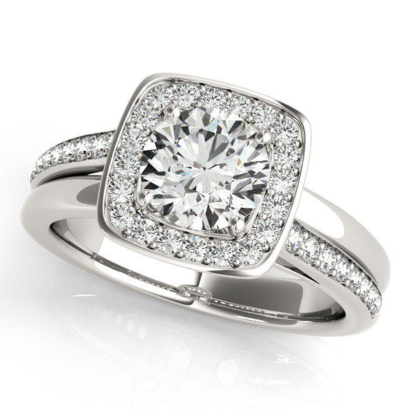 14K White Gold Round Halo Engagement Ring Bonafine Jewelers Inc. Lexington, MA