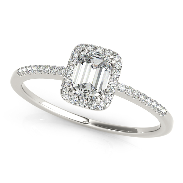 18K White Gold Emerald Halo Engagement Ring Bonafine Jewelers Inc. Lexington, MA