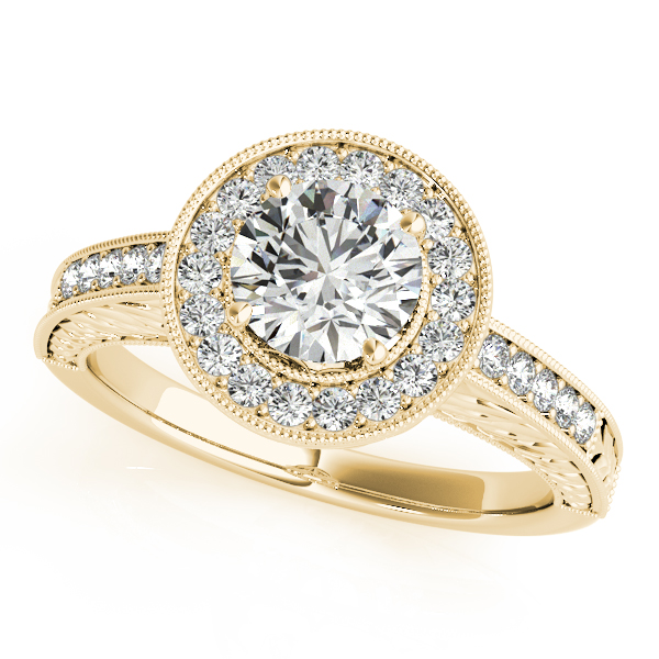 10K Yellow Gold Round Halo Engagement Ring Brax Jewelers Newport Beach, CA