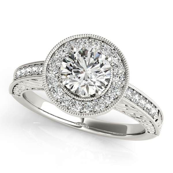 18K White Gold Round Halo Engagement Ring Bonafine Jewelers Inc. Lexington, MA