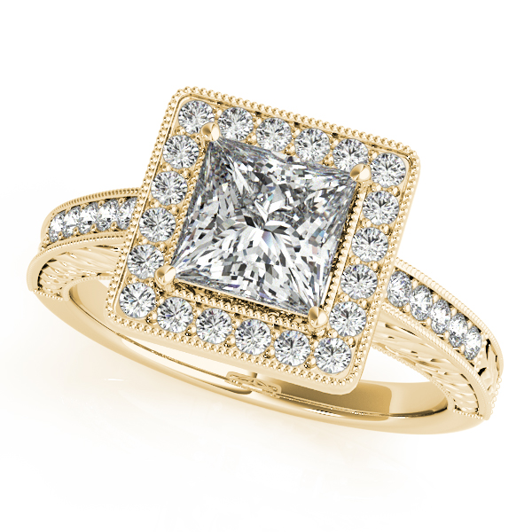 14K Yellow Gold Halo Engagement Ring Bonafine Jewelers Inc. Lexington, MA