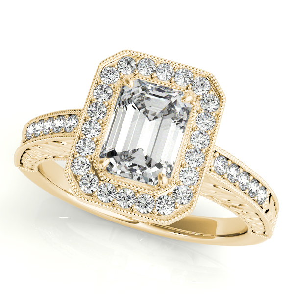 18K Yellow Gold Emerald Halo Engagement Ring Brax Jewelers Newport Beach, CA