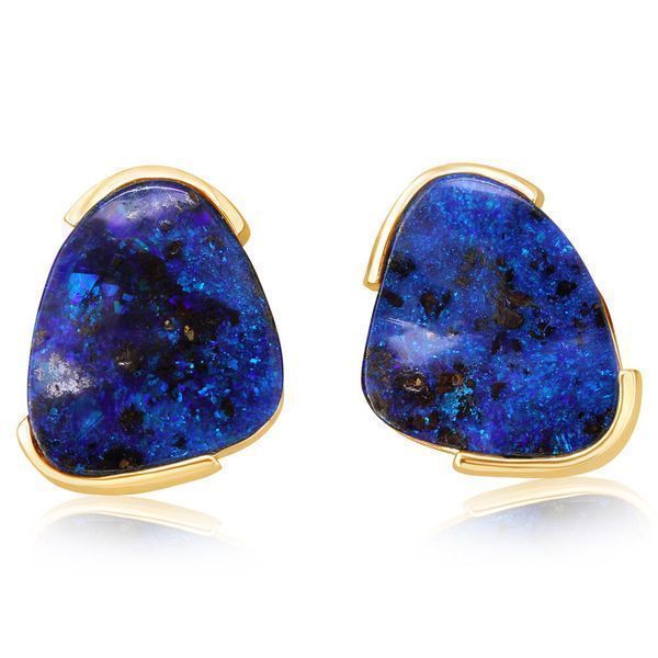 Yellow Gold Boulder Opal Earrings Blue Heron Jewelry Company Poulsbo, WA