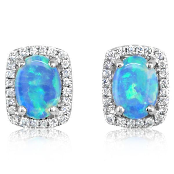 White Gold Calibrated Light Opal Earrings H. Brandt Jewelers Natick, MA