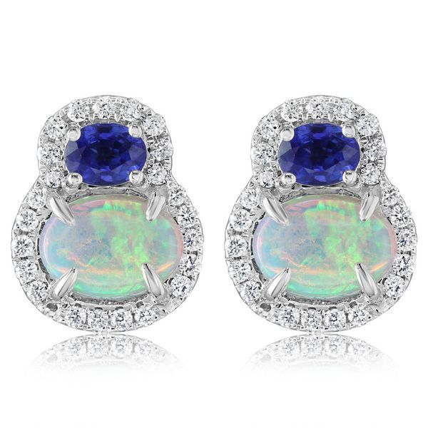 White Gold Calibrated Light Opal Earrings Brynn Elizabeth Jewelers Ocean Isle Beach, NC