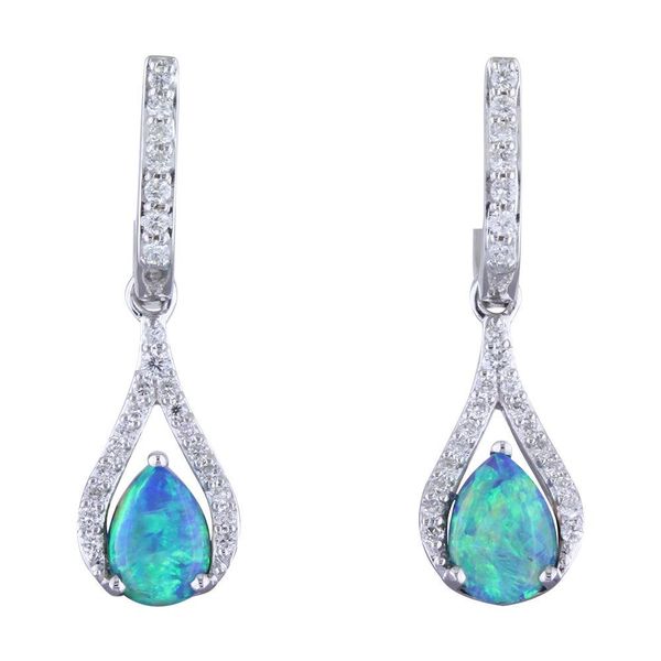 White Gold Calibrated Light Opal Earrings The Jewelry Source El Segundo, CA