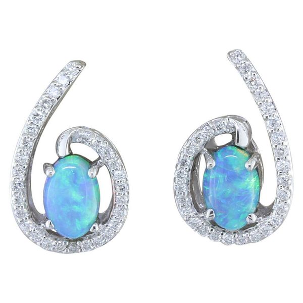 White Gold Calibrated Light Opal Earrings John E. Koller Jewelry Designs Owasso, OK