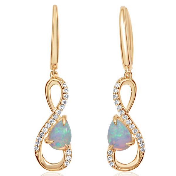 Yellow Gold Calibrated Light Opal Earrings Blue Heron Jewelry Company Poulsbo, WA