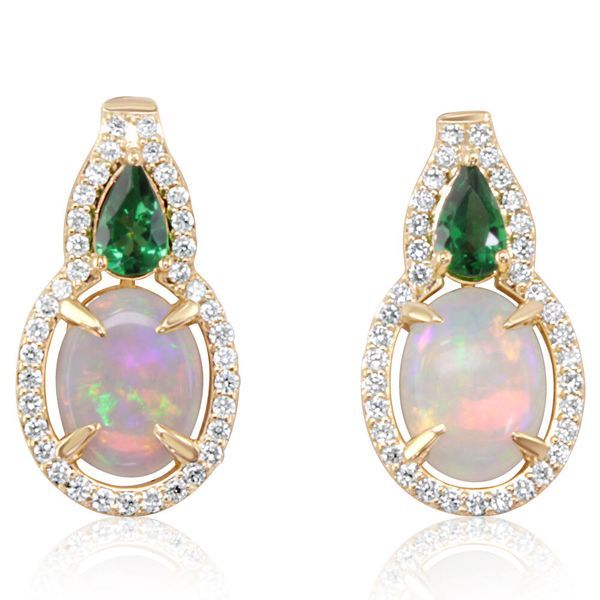 Yellow Gold Calibrated Light Opal Earrings Brynn Elizabeth Jewelers Ocean Isle Beach, NC