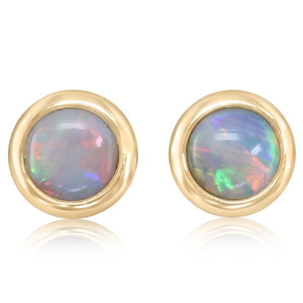 Yellow Gold Calibrated Light Opal Earrings Leslie E. Sandler Fine Jewelry and Gemstones rockville , MD