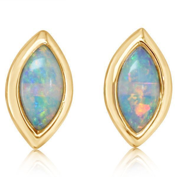Yellow Gold Calibrated Light Opal Earrings Cravens & Lewis Jewelers Georgetown, KY