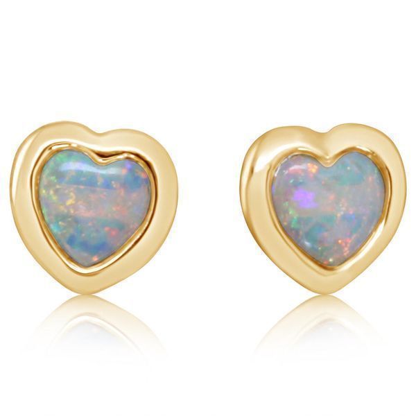 Yellow Gold Calibrated Light Opal Earrings Brynn Elizabeth Jewelers Ocean Isle Beach, NC