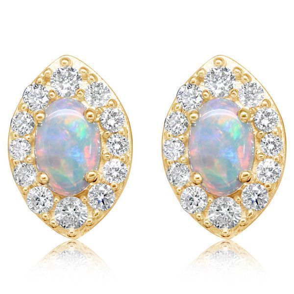 Yellow Gold Calibrated Light Opal Earrings Tom Poe Diamonds Enumclaw, WA