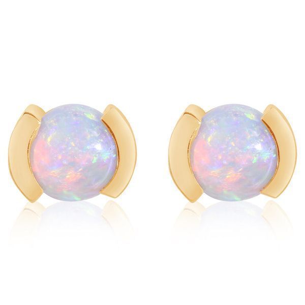 Yellow Gold Calibrated Light Opal Earrings H. Brandt Jewelers Natick, MA