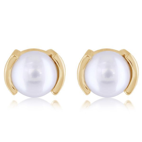 Yellow Gold Cultured Pearl Earrings H. Brandt Jewelers Natick, MA