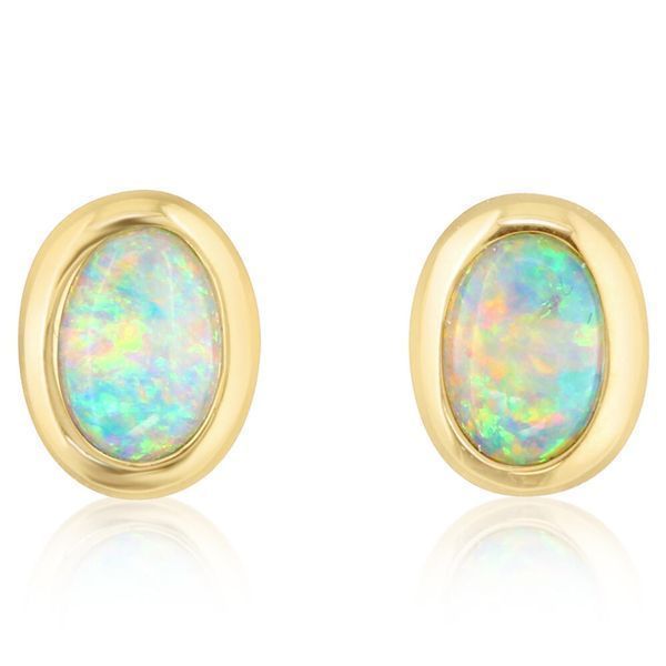Yellow Gold Calibrated Light Opal Earrings Ken Walker Jewelers Gig Harbor, WA
