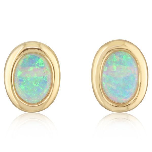 Yellow Gold Calibrated Light Opal Earrings Towne & Country Jewelers Westborough, MA
