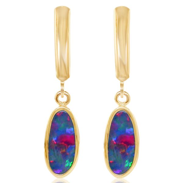 Yellow Gold Opal Doublet Earrings Mar Bill Diamonds and Jewelry Belle Vernon, PA