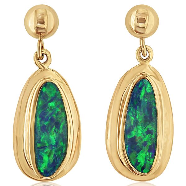 Yellow Gold Opal Doublet Earrings Morrison Smith Jewelers Charlotte, NC