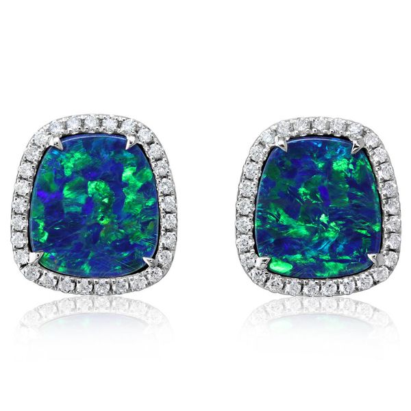 White Gold Opal Doublet Earrings Blue Heron Jewelry Company Poulsbo, WA