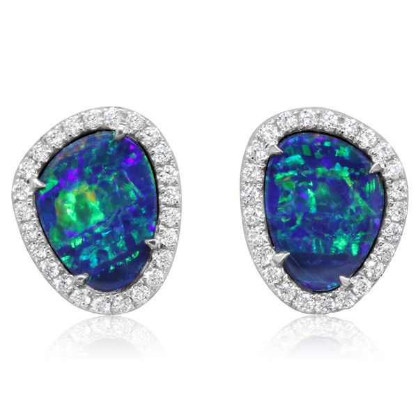 White Gold Opal Doublet Earrings John E. Koller Jewelry Designs Owasso, OK