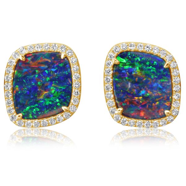 Yellow Gold Opal Doublet Earrings Timmreck & McNicol Jewelers McMinnville, OR