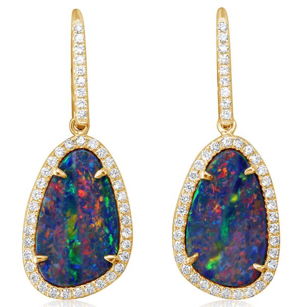 Yellow Gold Opal Doublet Earrings The Jewelry Source El Segundo, CA