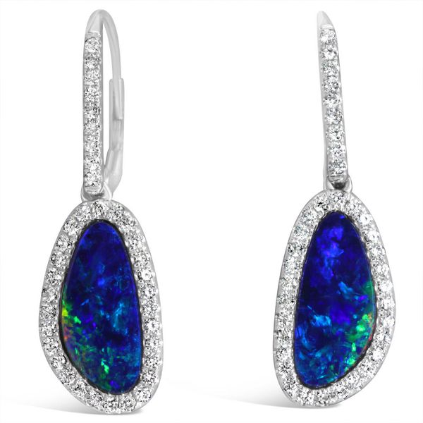 White Gold Opal Doublet Earrings Brynn Elizabeth Jewelers Ocean Isle Beach, NC