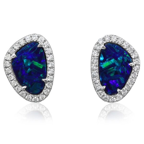 White Gold Opal Doublet Earrings Tom Poe Diamonds Enumclaw, WA