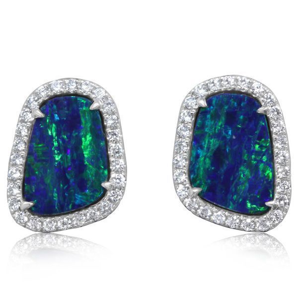 White Gold Opal Doublet Earrings Leslie E. Sandler Fine Jewelry and Gemstones rockville , MD