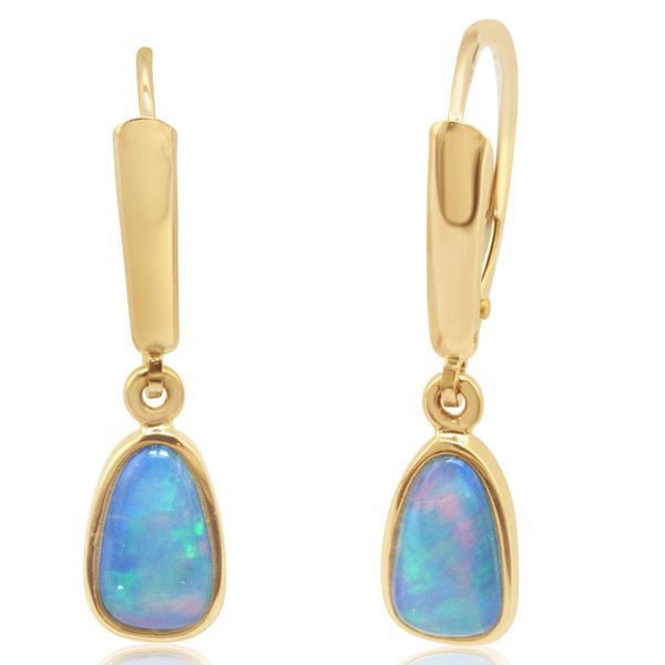 Yellow Gold Natural Light Opal Earrings Tom Poe Diamonds Enumclaw, WA