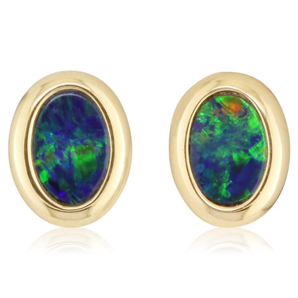 Yellow Gold Opal Doublet Earrings Conti Jewelers Endwell, NY